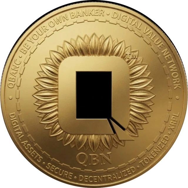 De QBN COIN, een gouden munt met het merkteken in het midden
